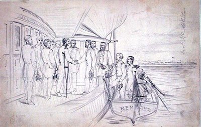 ओगीची नदी पर जनरल फोस्टर द्वारा जनरल शेरमेन का स्वागत द्वारा अमेरिकी स्कूल