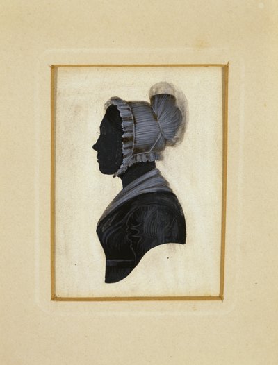 एक महिला का सिल्हूट, सी। 1830-1840 (वोव पेपर पर भूरे और सफेद चाक चित्रण के साथ काली स्याही) द्वारा अमेरिकी स्कूल