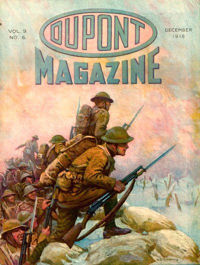 ट्रेंच में सैनिक, ड्यूपॉन्ट पत्रिका के सामने का कवर, दिसंबर 1918 द्वारा अमेरिकी स्कूल