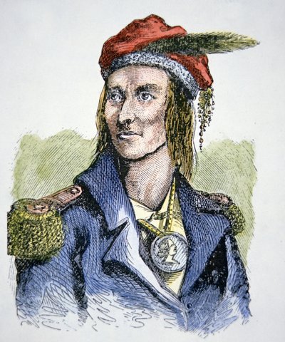 टेकुमसेह (1768-1813) (रंगीन उत्कीर्णन) द्वारा अमेरिकी स्कूल
