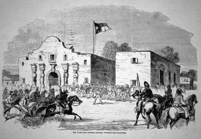 सैन एंटोनियो में अलामो किला, फेडरल जनरल ट्विग्स का मुख्यालय (1790-1862) (लिथो) द्वारा अमेरिकी स्कूल