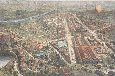 द सेंटेनियल - बैलून व्यू ऑफ द ग्राउंड्स, हार्पर्स वीकली, c.1876 द्वारा अमेरिकी स्कूल