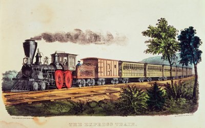 नाथनियल क्यूरियर (1813-88) और जेम्स मेरिट इवेस (1824-95) (रंग लिथो) द्वारा उत्कीर्ण एक्सप्रेस ट्रेन द्वारा अमेरिकी स्कूल
