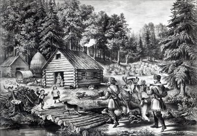 वेस्टर्न फ्रंटियर पर पायनियर होम, पब। क्यूरियर und Ives द्वारा, 1867 द्वारा अमेरिकी स्कूल