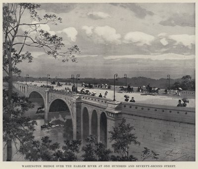 एक सौ सत्तर-सेकंड स्ट्रीट (लिथो) में हार्लेम नदी पर वाशिंगटन ब्रिज द्वारा अमेरिकी स्कूल