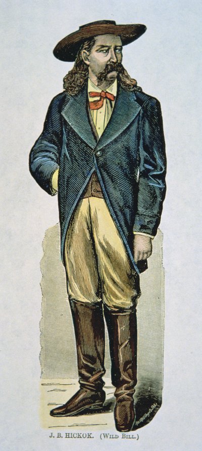'वाइल्ड बिल' हिकॉक (1837-76) (रंगीन वुडकट) द्वारा अमेरिकी स्कूल