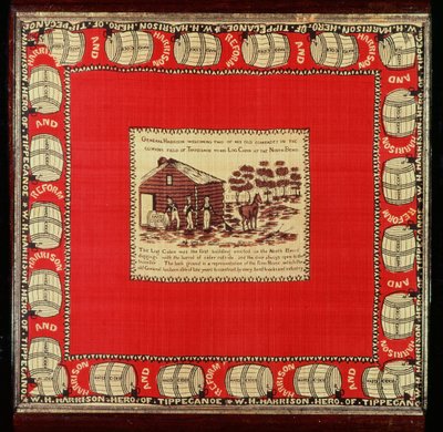 विलियम हेनरी हैरिसन लॉग केबिन में 1840 (रेशम) दो पुराने साथियों का स्वागत करते हैं द्वारा अमेरिकी स्कूल