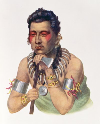 युवा मा-हस-का, इओवा के प्रमुख, 1837, थॉमस एल मैककेनी और जेम्स हॉल, पब द्वारा &39;द इंडियन ट्राइब्स ऑफ नॉर्थ अमेरिका, वॉल्यूम 1&39; से चित्रण। जॉन ग्रांट द्वारा द्वारा अमेरिकी स्कूल