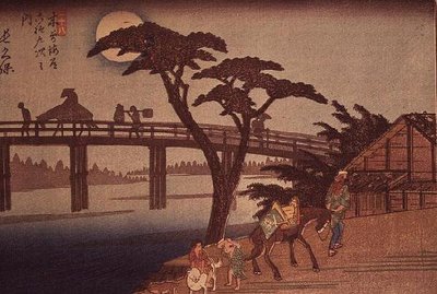 नागाकुबो पर चाँदनी, लगभग 1840 (योको-ई क्षैतिज प्रारूप रंगीन वुडब्लॉक प्रिंट) द्वारा एंडो या उटागावा हिरोशिगे