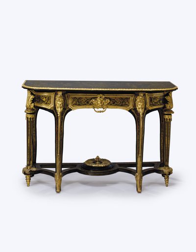 ऑरमोलु-माउंटेड ब्राउन टेरोसिसेल पियर टेबल, c.1710 (ऑरमोलु, ब्रास जड़ाऊ, टार्चोसेल् और लेदर) की एक जोड़ी (360580 भी देखें) द्वारा आंद्रे चार्ल्स (Attr। To) Boulle