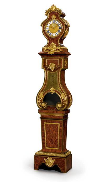 रेगेंस क्वार्टर स्ट्राइकिंग रेगुलेटर, थ्रोट द्वारा आंदोलन, c.1720 (ormolu घुड़सवार, Boulle पीतल inlaid ब्लू-टिंटेड हॉर्न एंड किंगवुड) (देखें 469018) द्वारा आंद्रे चार्ल्स (Attr। To) Boulle