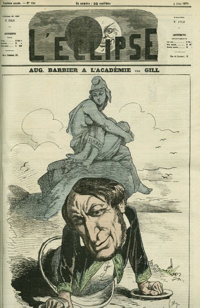 अगस्टे बारबियर (1805-1882), फ्रांसीसी कवि 1869 में फ्रांसीसी अकादमी के लिए चुने गए। गिल द्वारा "" L'Eclipse" में कवर, जून 4 द्वारा एंड्रयू गिल