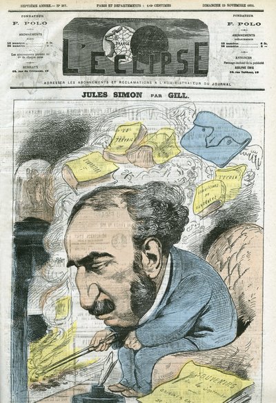 जूल्स साइमन (1814-1896), राजनीतिज्ञ, दर्शन के इतिहासकार, दार्शनिक, फ्रांसीसी निबंधकार द्वारा कार्टून। गिल द्वारा "" L'Eclipse" में कवर, 22 नवंबर द्वारा एंड्रयू गिल