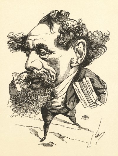 अंग्रेजी चैनल 1868 को पार करते हुए चार्ल्स डिकेंस का कार्टून द्वारा एंड्रयू गिल