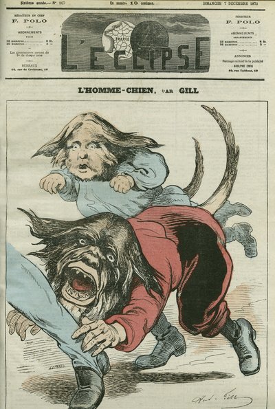 "" L'homme-chien"" का कार्टून। गिल द्वारा "" L'Eclipse" में कवर, 7 दिसंबर December द्वारा एंड्रयू गिल