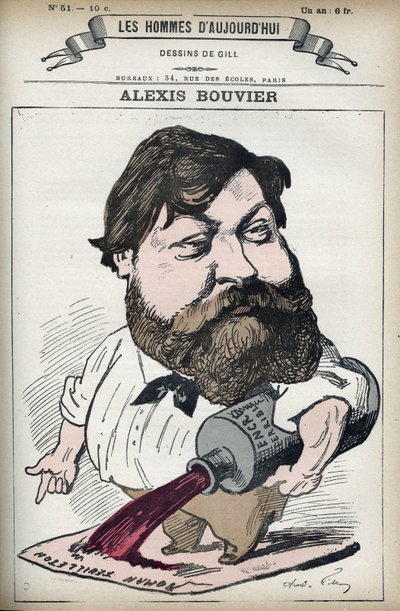 फ्रांसीसी लोकप्रिय उपन्यासकार और नाटककार एलेक्सिस बाउवियर (1836-1892) का पोर्ट्रेट। गिल, पेरिस द्वारा कार्टून। द्वारा एंड्रयू गिल