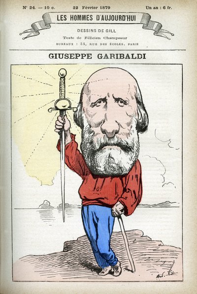 गुइसेपे गैरीबाल्डी का पोर्ट्रेट (1807-1882), इतालवी राजनीतिज्ञ। गिल द्वारा कार्टून, "लेस होमे डी'टुडे", पेरिस में द्वारा एंड्रयू गिल