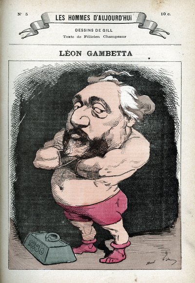 लियोन गैम्बेटा का पोर्ट्रेट (1838-1882), फ्रांसीसी राजनीतिज्ञ। गिल, पेरिस का कैरिकेचर। द्वारा एंड्रयू गिल