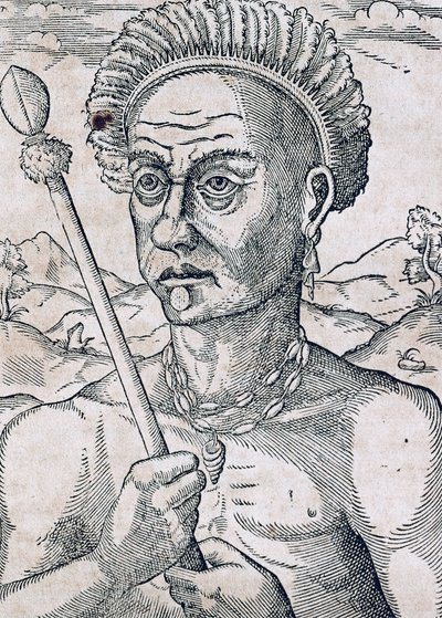 आंद्रे थेवेट (1504-1592), पेरिस द्वारा यूनिवर्सल कॉस्मोलॉजी से उत्कीर्णन किंग क्वोनियाम्बेक, ब्राजील द्वारा आंद्रे तिवेट