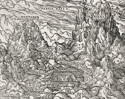 सिनाई का पर्वतीय क्षेत्र, आंद्रे थेवेट (1504-1592), पेरिस, फ्रांस द्वारा उकेरा गया द्वारा आंद्रे तिवेट