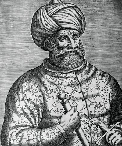 खैर अल-दीन का पोर्ट्रेट, जिसे बारब्रोसा (1465-1546), तुर्की कोर्सेर और एडमिरल के नाम से जाना जाता है, आंद्रे थेवेट (1502-1590) द्वारा उकेरा गया है। द्वारा आंद्रे तिवेट