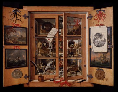 Trompe l'oeil में क्यूरियोसाइट्स की छोटी कैबिनेट (पेंटिंग द्वारा एंड्रिया डोमेनिको रेम्प्स
