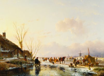 एक जमे हुए नदी पर एक बूथ द्वारा स्केटर्स, 1850 द्वारा एंड्रियास स्केलफहोउट