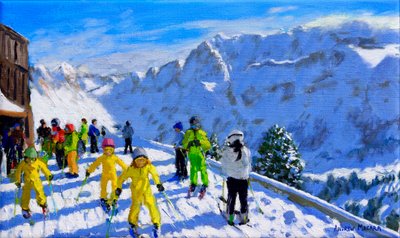 पीले रंग में युवा स्कीयर, Val Gardena Italy.12x20 द्वारा एंड्रयू मकारा