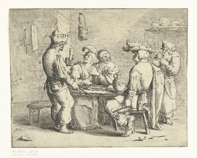 वेश्यालय में एक मेज पर बैठे तीन किसान और एक महिला द्वारा Andries Both