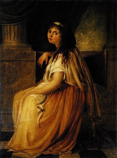 लेडी हैमिल्टन (सी.1765-1815) अपने 'ग्रीक एटीट्यूड' (कैनवास पर तेल) के लिए पोशाक में द्वारा एंजेलिका कॉफ़मैन