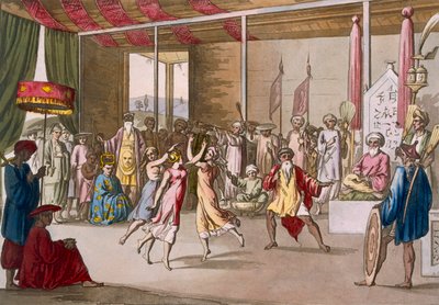कोचीन चीनी नाटक, 'कॉस्ट्यूम देई...' से, c1820s-30s। द्वारा एंजेलो मोंटिसेली