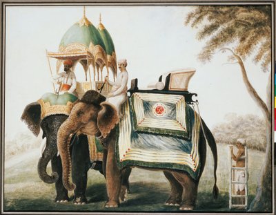हाथी अपने महावत के साथ, c.1815 द्वारा एंग्लो इंडियन स्कूल