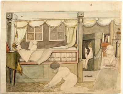 द एरेडिस पर हाइड डी न्यूविल केबिन, 1816 (वॉटर कलर, ग्रेफाइट, और कागज पर काली और भूरे रंग की स्याही, कार्ड पर घुड़सवार) द्वारा ऐनी मार्गुएराइट हाइड डी न्युविल