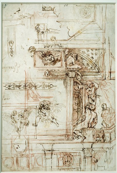 Farnese गैलरी के लिए परियोजना। Annibal Carracci Dit Carrache द्वारा आरेखण (1560-1609) द्वारा एनीबेल कार्रेसी