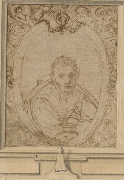 सेल्फ पोर्ट्रेट, c.1580 (कागज पर कलम और भूरी स्याही) द्वारा एनीबेल कार्रेसी