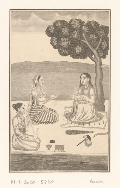 एक पेड़ के पास बैठी तीन भारतीय महिलाएँ द्वारा गुमनाम