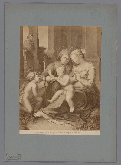 राफेल रोमा. गैल. बोर्गीस. सैक्रा फेमीग्लिया. राफेलो (वस्तु पर शीर्षक) द्वारा बनाई गई पेंटिंग होली फैमिली के बाद उत्कीर्णन का फोटोग्राफिक पुनरुत्पादन द्वारा राफेल