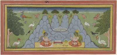 दो पक्षी पहाड़ पर बैठकर पवित्र पाठ पढ़ रहे हैं द्वारा गुमनाम