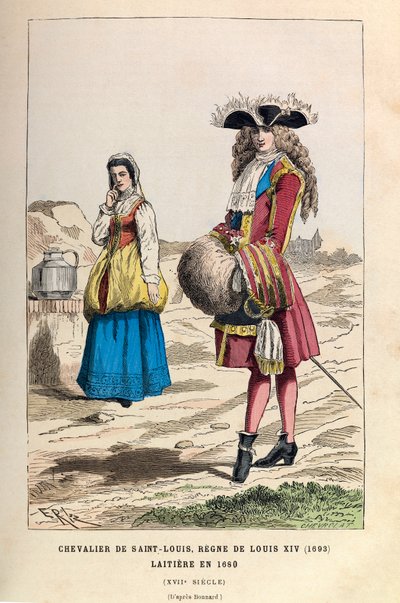 17 वीं शताब्दी में राजा लुई XIV के शासनकाल में एक नाइट ऑफ सेंट लुइस (1693) और एक लैटियर (1680) - नाइट ऑफ द ऑर्डर ऑफ सेंट लुइस, राजा लुई XIV 1693 का शासन, और डेयरीमेड द्वारा अनाम अनाम