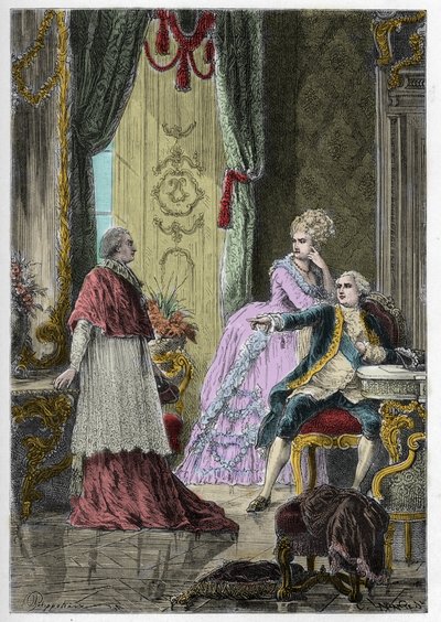 क्वीन्स नेकलेस का मामला (1785-1786): किंग लुई सोलहवें (1754-1793) और क्वीन मैरी एंटोनेट (1755-1793) से पहले कार्डिनल लुई रेने एडौर्ड डी रोहन (1734-1803) द्वारा अनाम अनाम