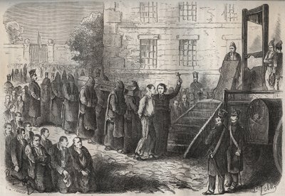 19वीं शताब्दी में टूलॉन बैगन में एक निष्पादन। पियरे ज़ैकोन (1817-1895) (कोलोनिया पेनेल - दंड कॉलोनी) द्वारा "उनके निर्माण से लेकर आज तक दोषियों का इतिहास" (1877) में उत्कीर्णन। निजि संग्रह। द्वारा अनाम अनाम