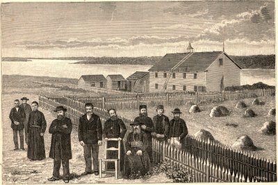 बिशप इसिडोर क्लट (1832-1903), आरपी ले कोरे और 19वीं सदी के अंत में कनाडा में अथाबास्का मैकेंज़ी (अथाबास्का-मैकेंज़ी) में प्रोविडेंस मिशन के अन्य सदस्य। लुई-यूजीन (लू) द्वारा "लेस मिशन कैथोलिक्स एयू XIXeme सिएकल" में उत्कीर्णन द्वारा अनाम अनाम