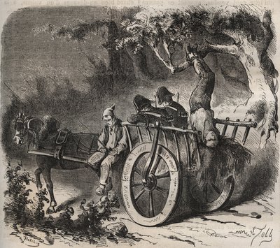 19वीं सदी में टूलॉन बैगन से एक बल का साहसिक पलायन। पियरे ज़ैकोन (1817-1895) (कोलोनिया पेनेल - दंड कॉलोनी) द्वारा "उनके निर्माण से लेकर आज तक दोषियों का इतिहास" (1877) में उत्कीर्णन। निजि संग्रह। द्वारा अनाम अनाम