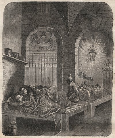 रात में ब्रेस्ट की जेल। पियरे ज़ैकोन (1817-1895) (कोलोनिया पेनेल - दंड कॉलोनी) द्वारा "उनके निर्माण से लेकर आज तक दोषियों का इतिहास" (1877) में उत्कीर्णन। निजि संग्रह। द्वारा अनाम अनाम