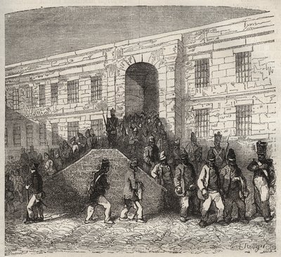 19वीं सदी में ब्रेस्ट की जेल। पियरे ज़ैकोन (1817-1895) (कोलोनिया पेनेल - दंड कॉलोनी) द्वारा "उनके निर्माण से लेकर आज तक दोषियों का इतिहास" (1877) में उत्कीर्णन। निजि संग्रह। द्वारा अनाम अनाम