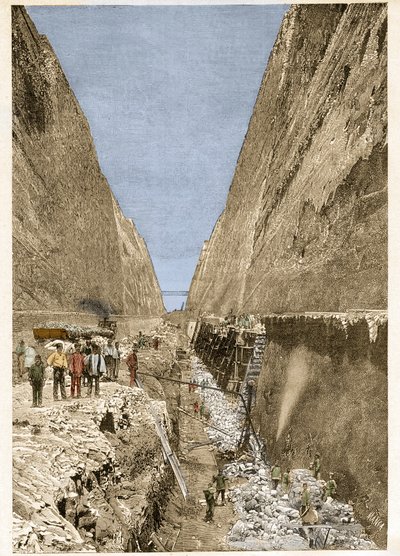 कुरिन्थ नहर का निर्माण 1893 - उत्कीर्णन - कुरिन्थ नहर का निर्माण। द्वारा अनाम अनाम