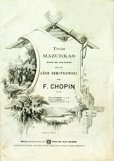 फ्रेडरिक चोपिन (1810-1849) द्वारा रचित लियोन स्ज़्मिटकोव्स्की को समर्पित "पियानो के लिए तीन मज़ारका, ओपस 50" का कवर। द्वारा अनाम अनाम