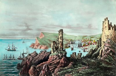 क्रीमी युद्ध: क्रीमी में बालाक्लावा बंदरगाह का दृश्य। 1854-1855 के आसपास उत्कीर्णन। निजि संग्रह द्वारा अनाम अनाम