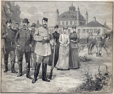 डेनमार्क के फ्रेडेंसबोर्ग में रूस के ज़ार निकोलस II (1868-1918) के शिकार के लिए प्रस्थान किया। "" ले पेटिट पेरिसियन "" 1893 में उत्कीर्णन। द्वारा अनाम अनाम