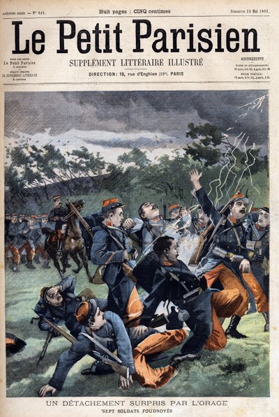 तूफान से हैरान सैनिकों की टुकड़ी: 19/05/1901 को "" ले पेटिट पेरिसियन "" में सात सैनिक मारे जाएंगे (उत्कीर्णन) द्वारा अनाम अनाम
